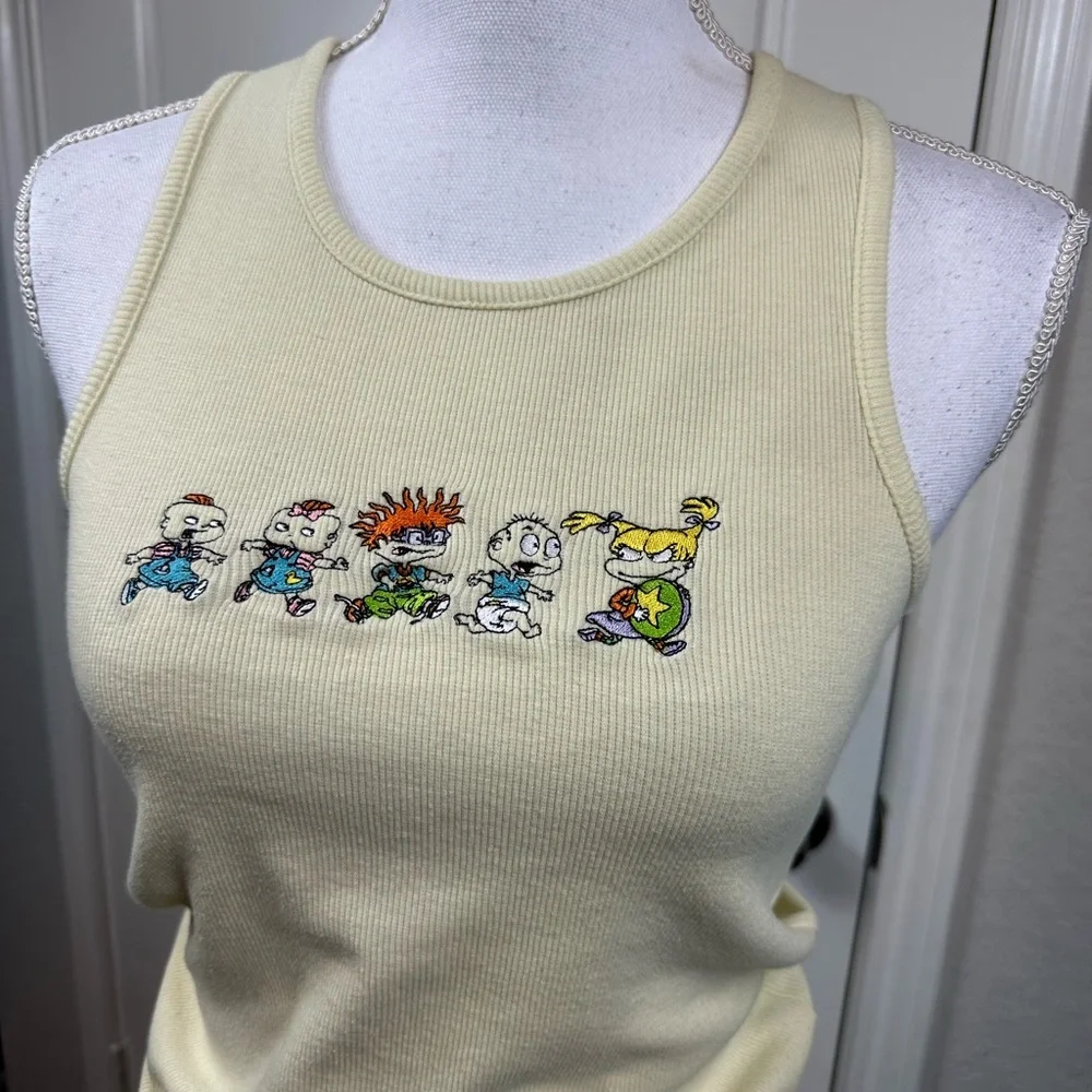 Vintage Rugrats Nickelodeon Yellow Ribbed Y2K Retro Tank Embroidered Size M